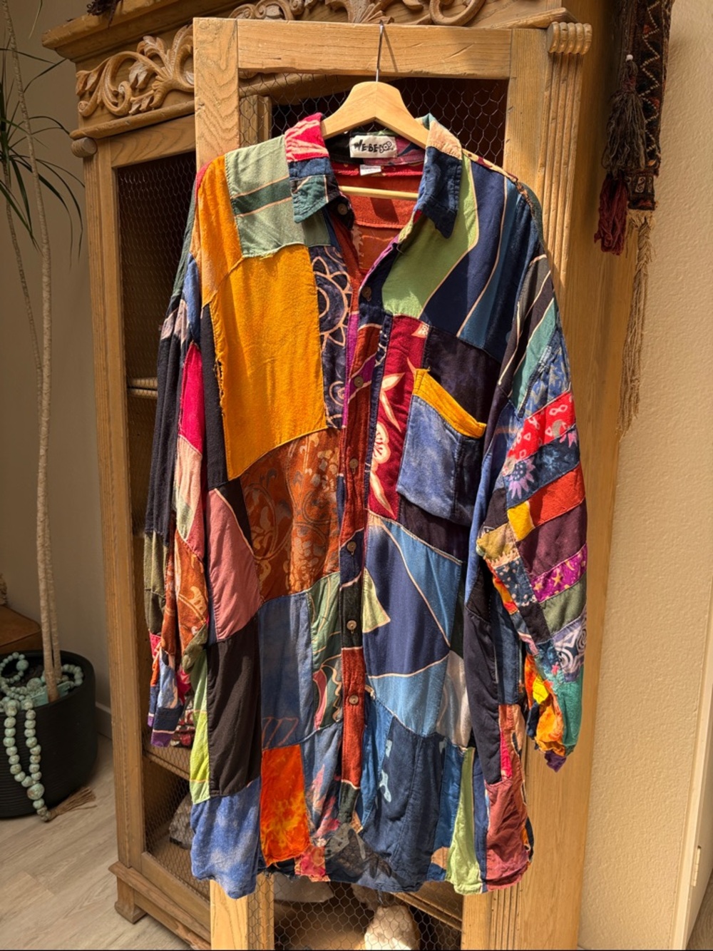 Vintage We Be Bop Patchwork Long Sleeve Button Down Tunic Dress